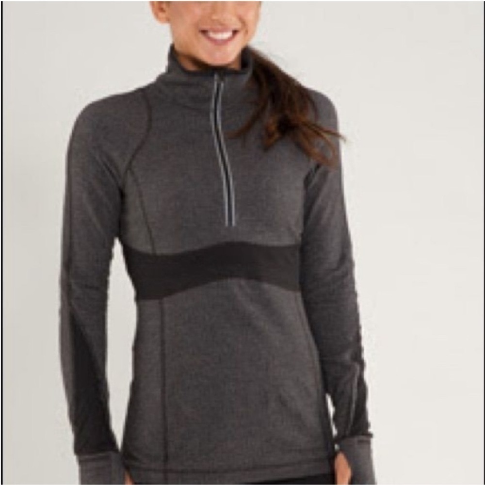 Sz6 Lululemon Run Full Tilt Half zip long sleeve pullover in Heathered black EUC